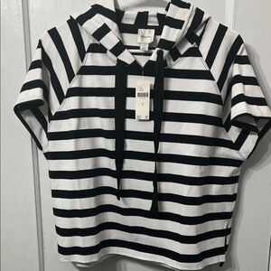 Anthropologie Maeve Black and White Striped Hoodie top S